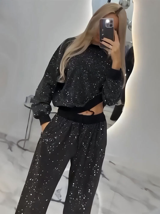 Shiny Black Two Piece Lounge Set - Seldom Seen Styles