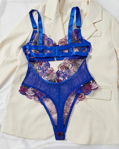 Women's Floral Embroidery Cut Out Sheer Sexy Lingerie