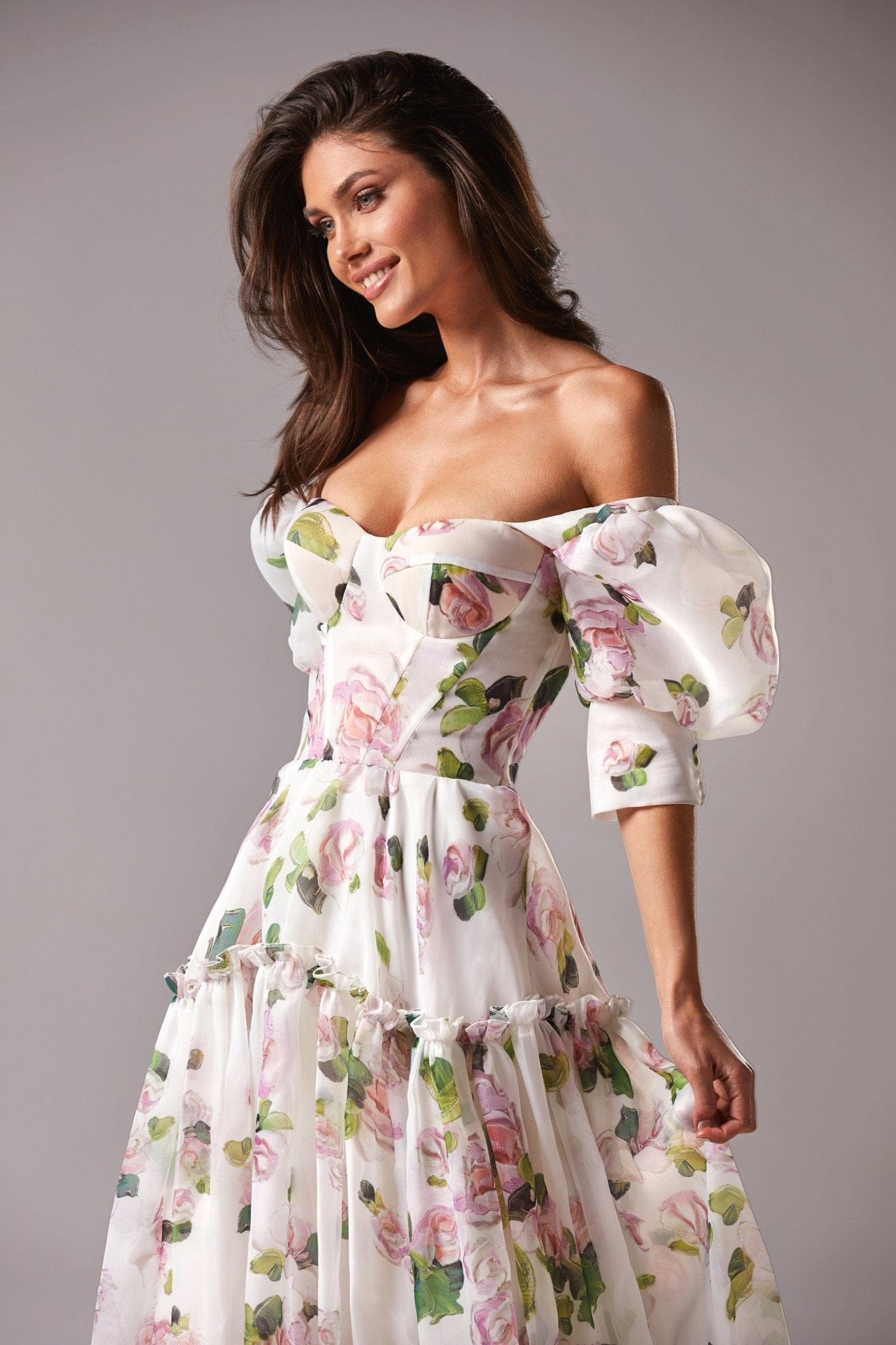 Apple Blossom Feminine voluminous sheer sleeves dress - Milla