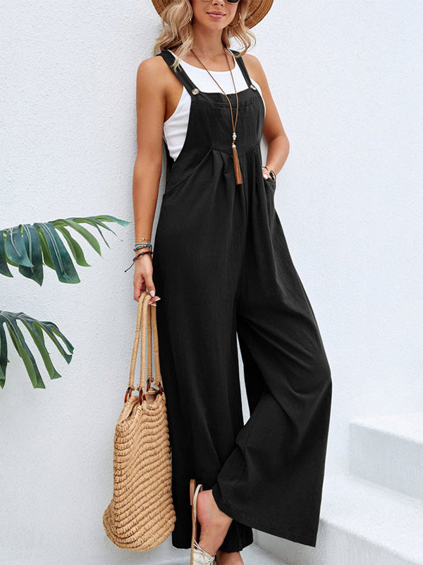 Gardaly Strap-Button Wide-Leg Sleeveless Jumpsuit - Seldom Seen Styles