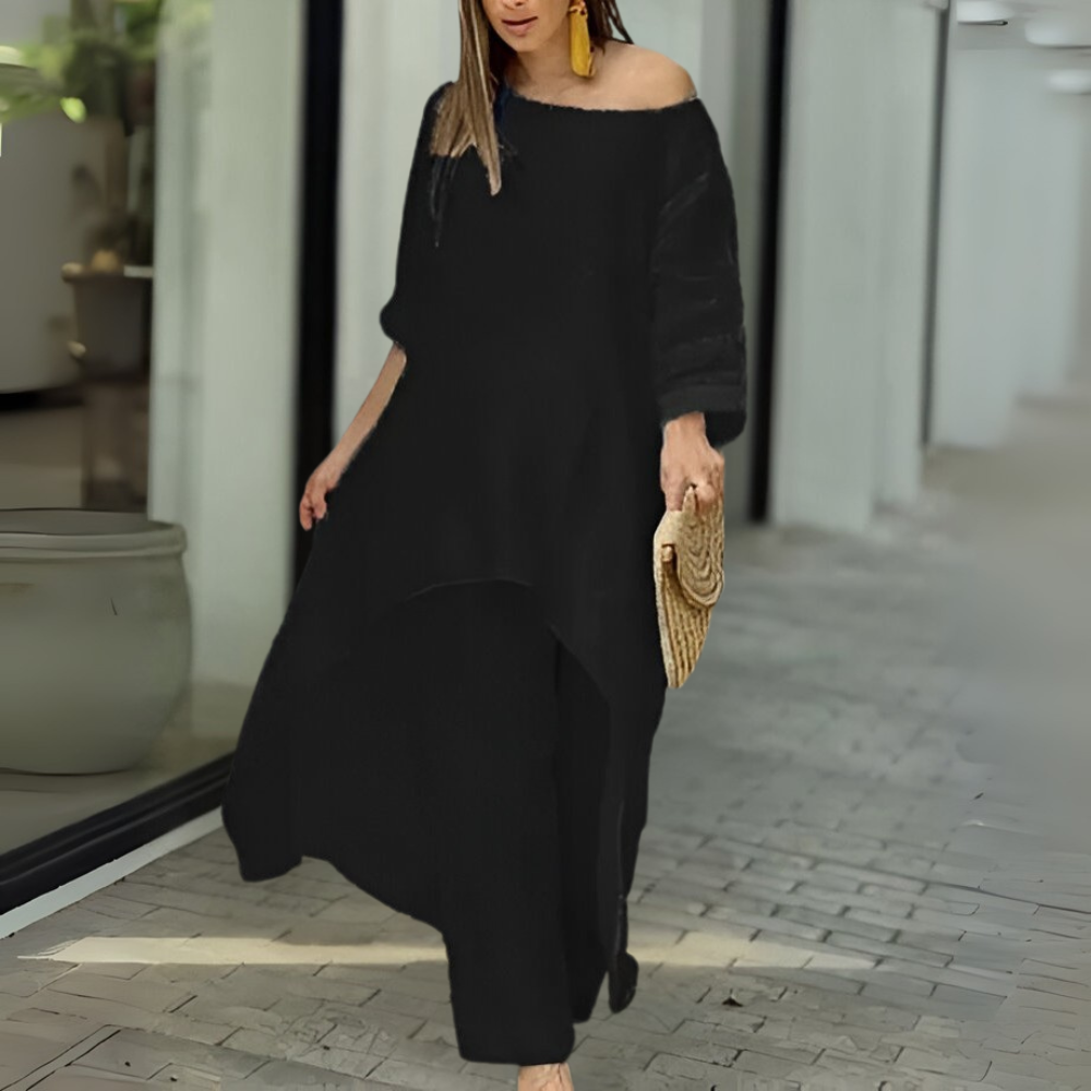 Womens Two Piece Set Dress Suit for Women Long Sleeve Cotton Linen Irregular Solid Crewneck Daily Wear Summer Set - Seldom Seen Styles
