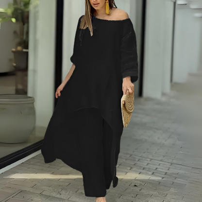 Womens Two Piece Set Dress Suit for Women Long Sleeve Cotton Linen Irregular Solid Crewneck Daily Wear Summer Set