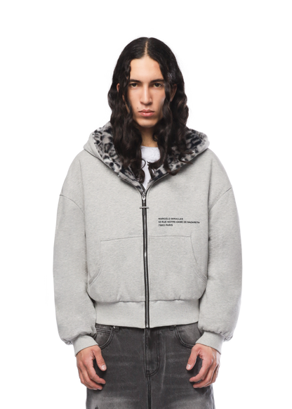 REVERSIBLE FUR ZIP HOODIE in GREY