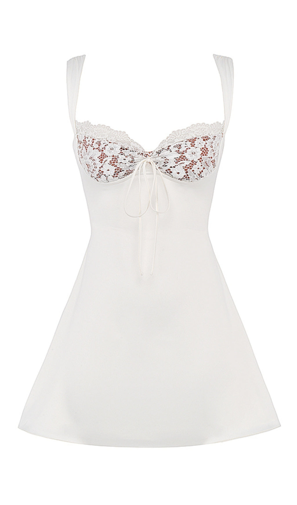 Women's Satin Lace Mini Dress Elegant Corset Style White Party Dress with Bow Detail - Seldom Seen Styles