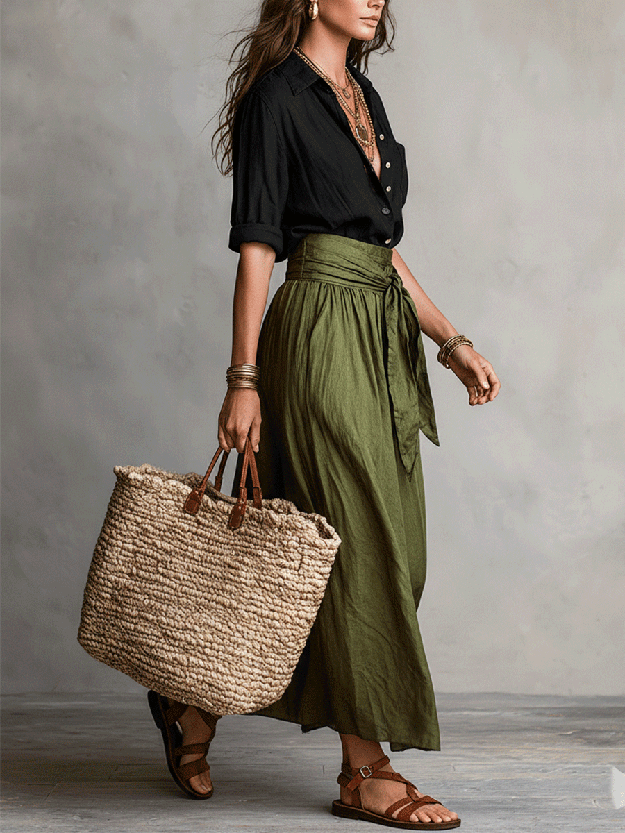 Women's Boho Two Piece Skirt Set Maxi Skirt and Top Casual Summer Vacation Outfit - Seldom Seen Styles