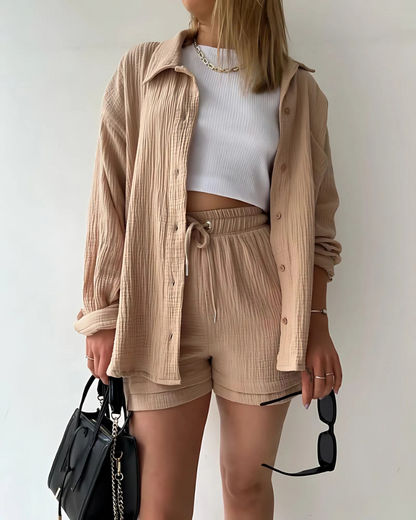 Modern Button-Up Shorts Set