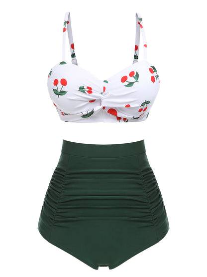 Ensemble bikini 2 pièces, bretelles spaghetti, motif cerises, style années 50