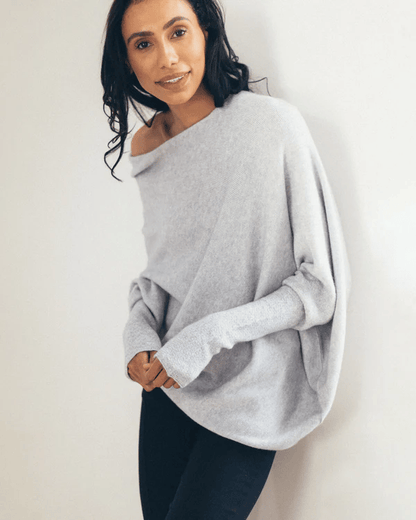 Asymmetrical Off-Shoulder Draped Knit Sweater for Women