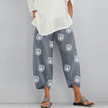 Pantalon Capri d'été décontracté en coton et lin, imprimé, court, confortable, ample, avec poches, pantalon de détente Palazzo