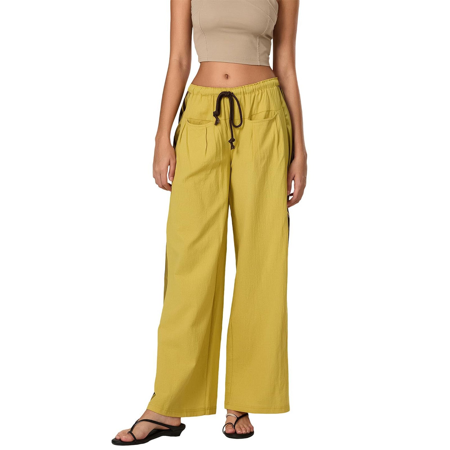 Women's Baggy Wide Leg Pants Casual Drawstring Elastic Waisted Contrast Color Workout Y2K Track Pants - Seldom Seen Styles