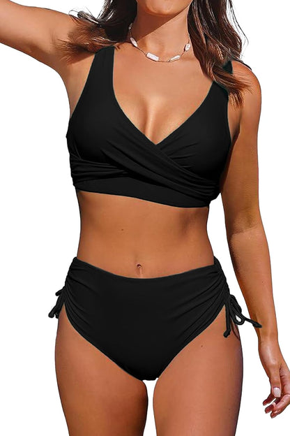 Women's High Waisted Bikini Twist Front Tie Back 2 Piece Swimsuits - Seldom Seen Styles