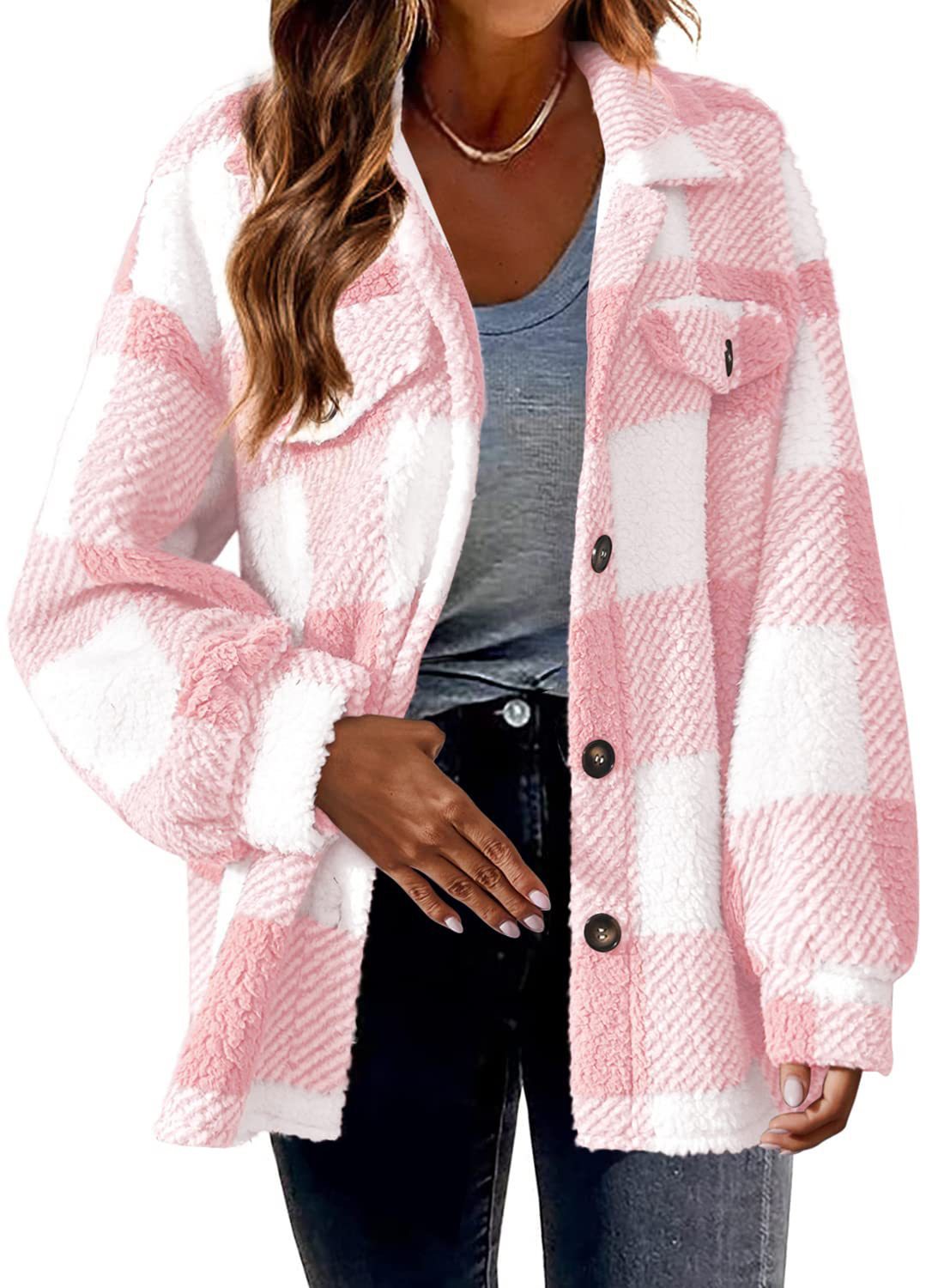 Plaid Pattern Button Front Jacket, Elegant Long Sleeve Warm Coat, Autumn and Winter, Women's Clothing