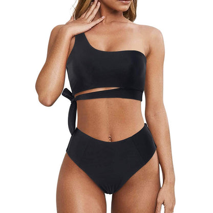 Women One Shoulder High Waisted Bikini Tie High Cut Two Piece Swimsuits - Seldom Seen Styles