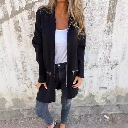 Fall And Winter Women'S Long-Sleeved Hooded Loose Fashion Casual Mid-Length Cardigan Jacket Female