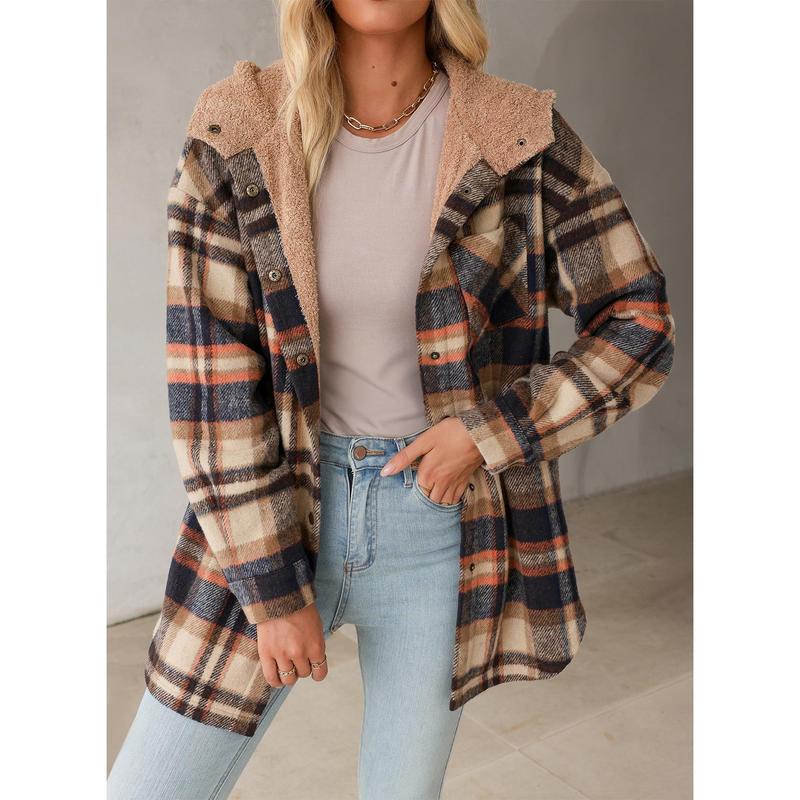 Women's Flannel Hooded Plaid Fuzzy Fleece Jacket - Seldom Seen Styles