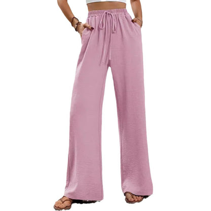 Weite Hose für Damen, Palazzo-Hose mit elastischer Taille und Kordelzug, Lounge-Hose mit Taschen, lockere Hose mit geradem Bein