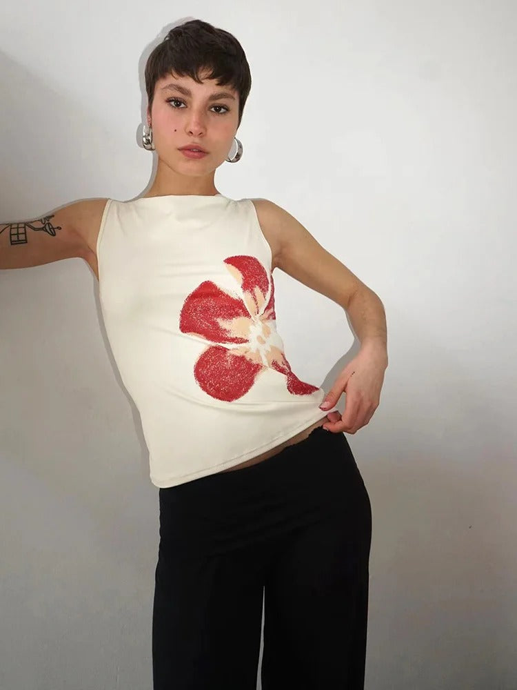 Women's Floral Graphic Tank Top Sleeveless Y2K Fitted Summer Top - Seldom Seen Styles
