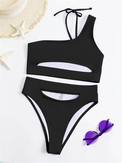 Sexy Cutout One Shoulder Bikini Swimsuit Set for Women Brazilian Bathing Suit 2 Piece - Seldom Seen Styles