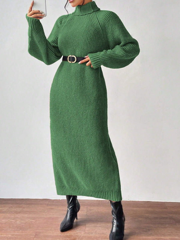 Women's Clothing  Skirt Fashion Pullover High Collar Long Sleeve Knitted Dress Solid Color Long Inner Wear Skirt