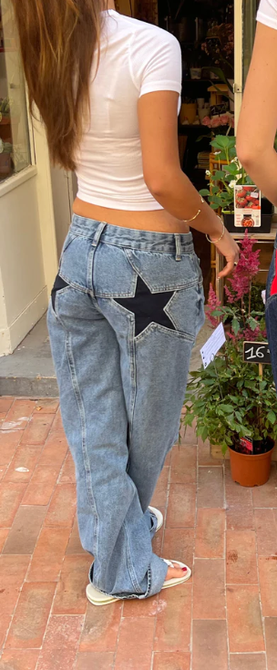 Star jeans with red stars - dark denim