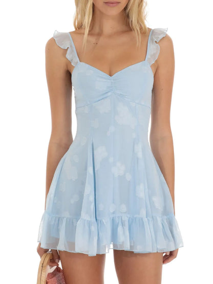 Geblümtes, herzförmiges, gerüschtes Cami-Minikleid