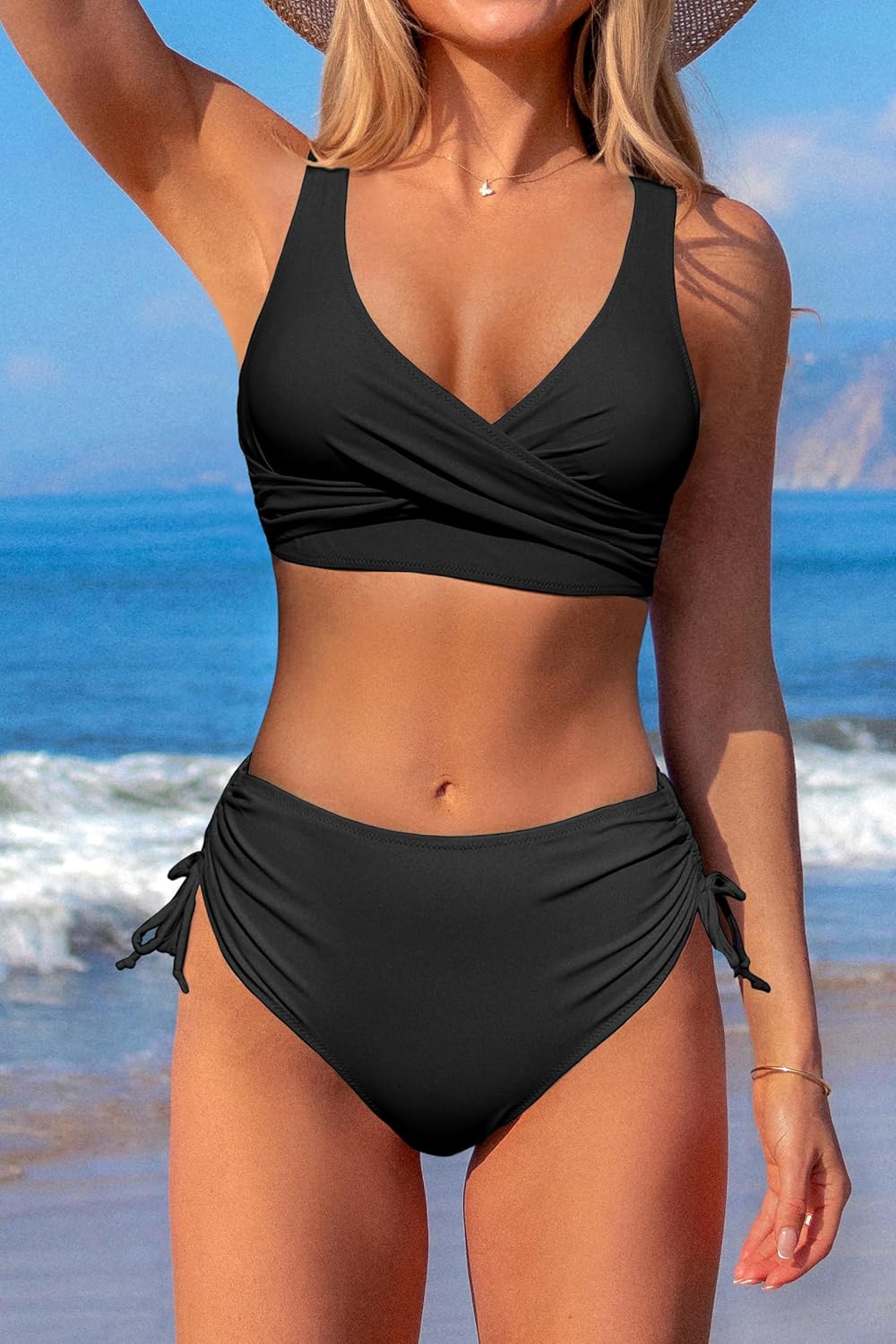 Women's High Waisted Bikini Twist Front Tie Back 2 Piece Swimsuits - Seldom Seen Styles