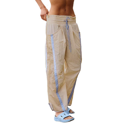 Women's Baggy Wide Leg Pants Casual Drawstring Elastic Waisted Contrast Color Workout Y2K Track Pants