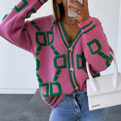 Women Autumn Winter New Loose Knitted Cardiagn Casual V-neck Drop-shoulder Sleeve Sweater Coat Female Chic Crochet Outerwear