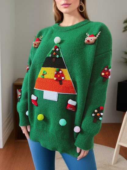 2024New Christmas Wear Match Sweater Cute Christmas Tree Decorative Top