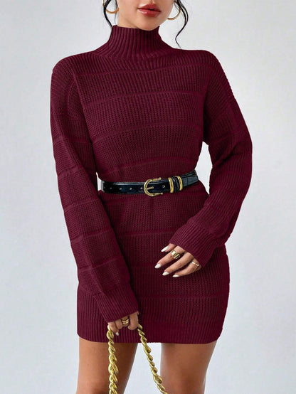 stripe Autumn and Winter Half Turtleneck Knitted Dress Women's Clothing Fashionable Solid Color All-Matching Sexy Hip dress