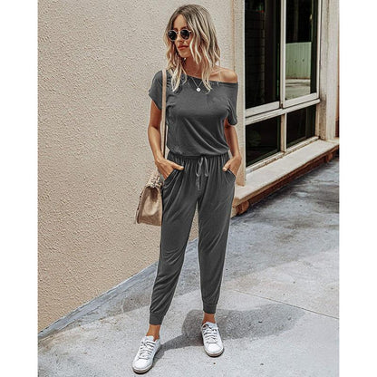 Women's Jumpsuit Plus Size S-XXXL Off-Shoulder Elastic Waist Stretchy Loose Minimalist Comfy Clothes Casual Outdoor Lightweight Romper - Fabric - Womenswear