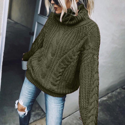 Autumn and Winter European and American Sweater Women's Solid Color Turtleneck Knitting Top Amazon Cross-Border Women's Clothing