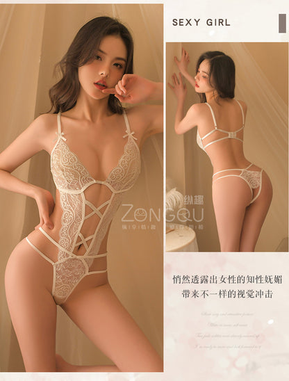 Lingerie Sexy Hollow Out Bodysuit Women See-through Uniform Passionate Temptation Open Crotch Strap Nightdress