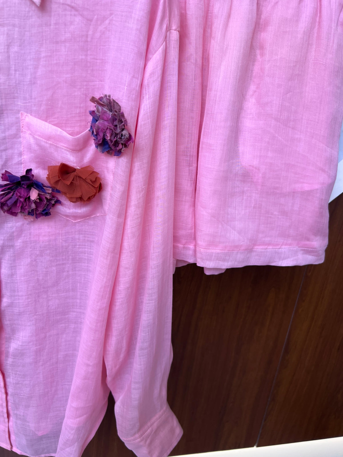 Women's Linen Blend Button Shirt Shorts Set Floral Embroidery Summer Beach Vacation Two Piece Outfit