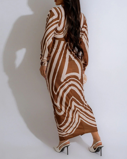 Vestido sexy con escote en V y mangas largas con abertura