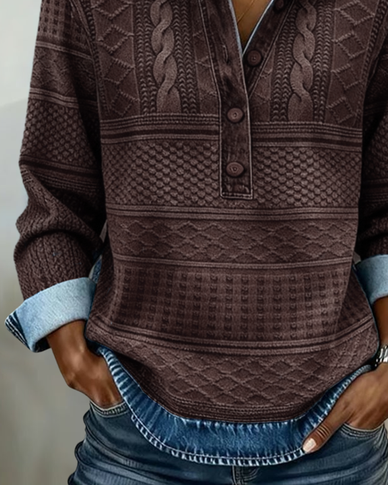 Dolores |Trendy Sweatshirt with Half Button and Collar - Seldom Seen Styles