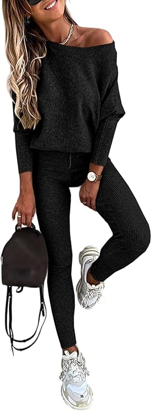 2 Piece Lounge Outfit 2025 Long Sleeve Knit Pullover Tops Drawstring Pants Set Tracksuit Sweatsuit - Seldom Seen Styles