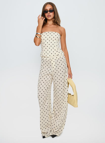 Powdered Sugar Strapless Set Cream Polka