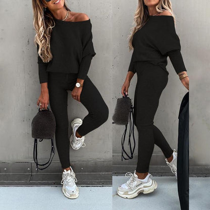 2025 FW ChicMe Damen 2-teiliges Lounge-Outfit Langarm-Pullover Oberteile Kordelzug High Waist Hose Set Trainingsanzug Rundhals Vor-Herbst Sweathosen-Sets