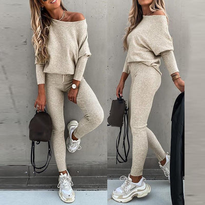 2025 FW ChicMe Damen 2-teiliges Lounge-Outfit Langarm-Pullover Oberteile Kordelzug High Waist Hose Set Trainingsanzug Rundhals Vor-Herbst Sweathosen-Sets