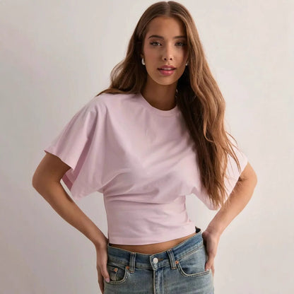 T-shirt femme col rond manches courtes design coréen 2025, nouveau pull d'été simple, polyvalent, couleur unie, coupe ample