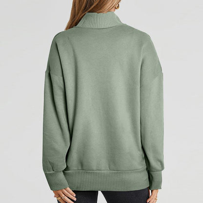 2025 Women's Fall Pullover Mockneck Button Down Ribbed Fit Lightweight Cozy Oversized Long Sleeve Sweatshirt Kangaroo Pocket for Everyday Wear