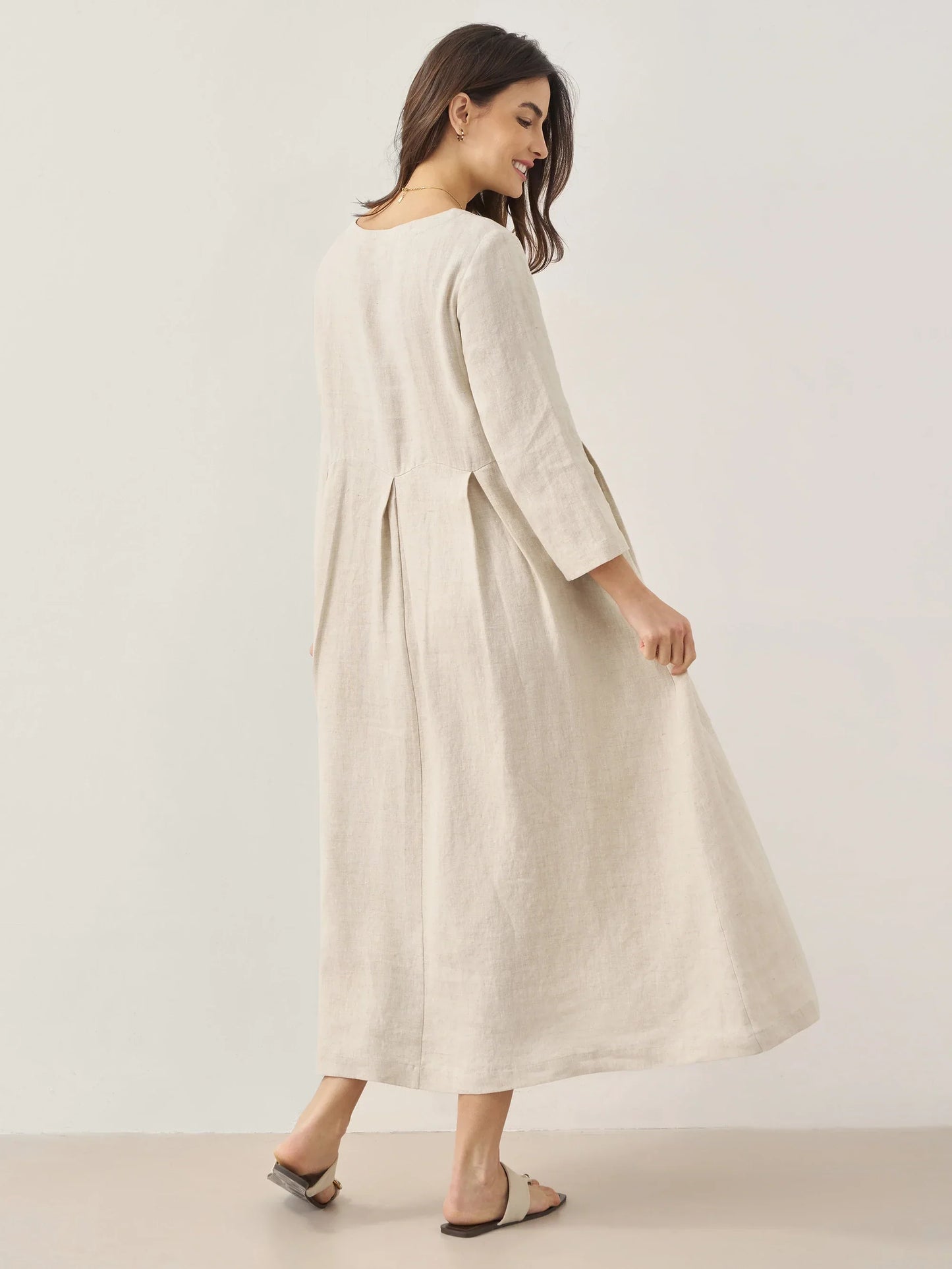 100% Linen Bateau Neck Pleated Maxi Dress ABIGAIL - Seldom Seen Styles