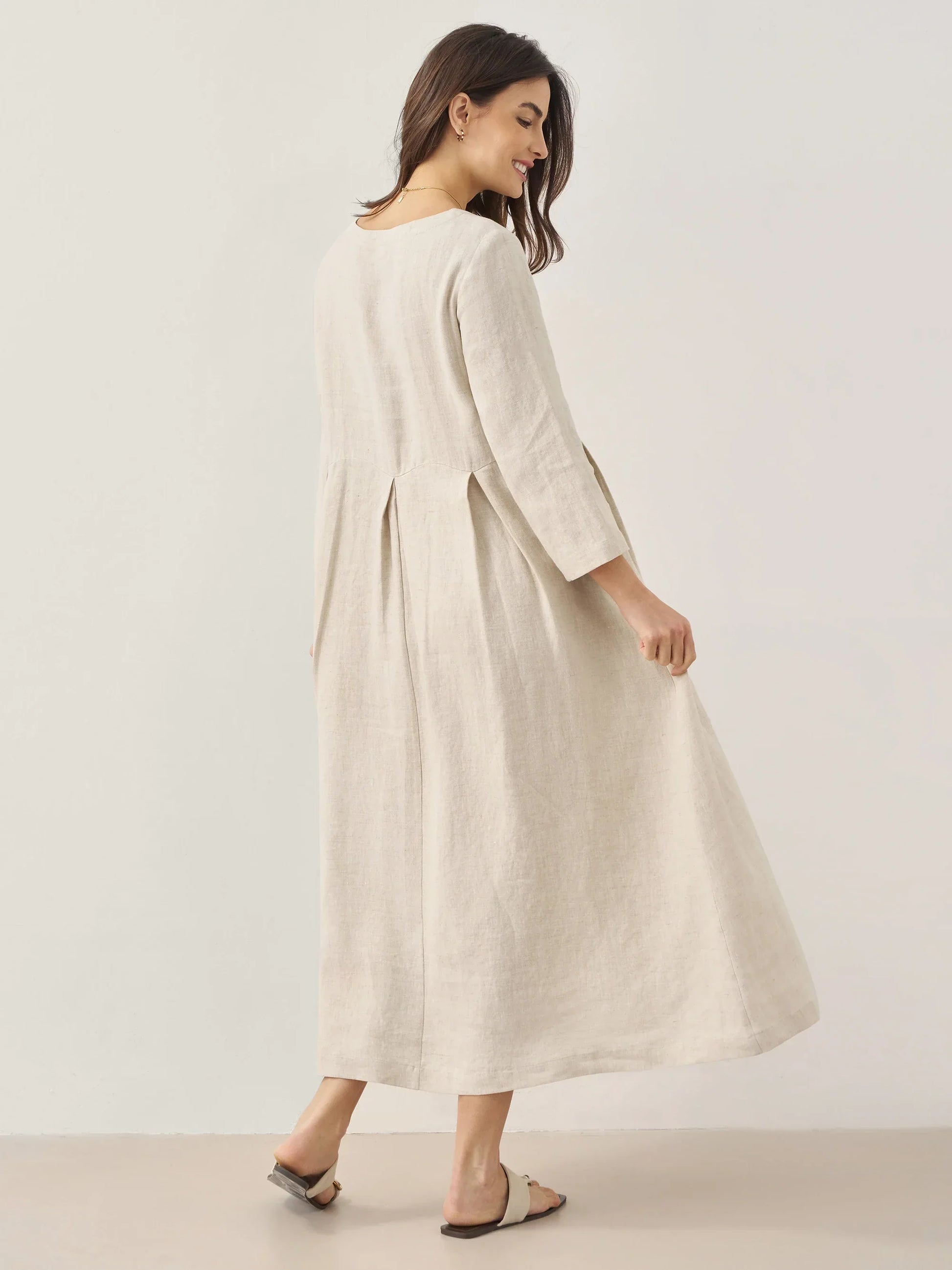 100% Linen Bateau Neck Pleated Maxi Dress ABIGAIL - Seldom Seen Styles