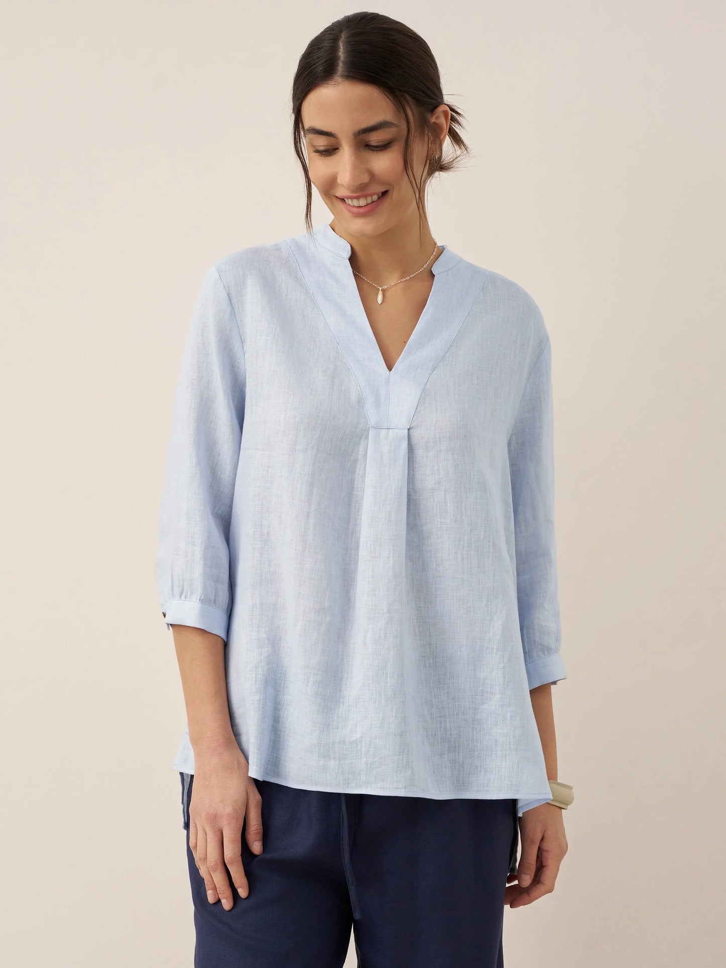 Women's 100% Linen Dress Shirt Stand Collar Half Sleeve Relaxed Fit Casual Summer Beach Vacation Blouse Top