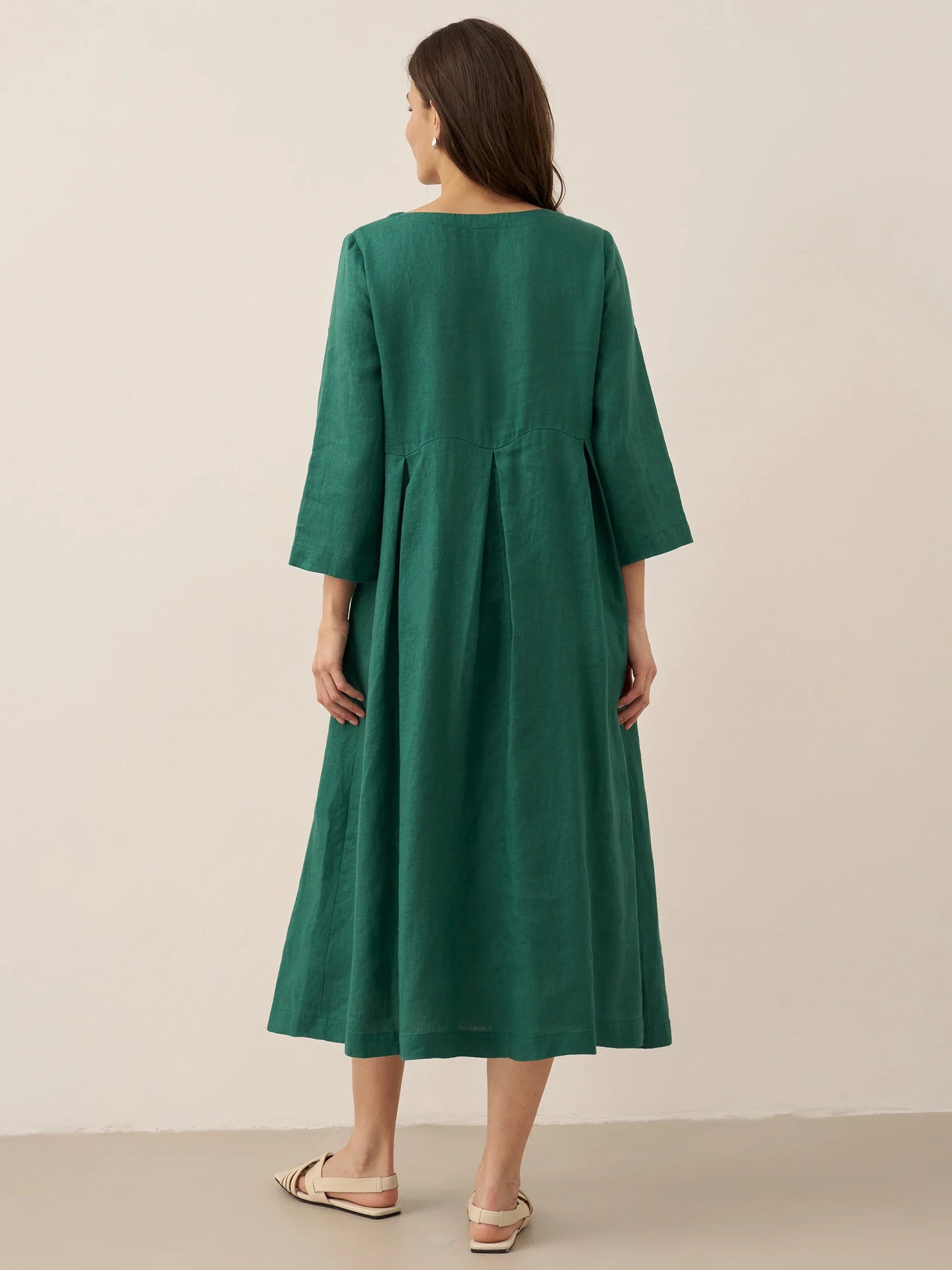 100% Linen Bateau Neck Pleated Maxi Dress ABIGAIL - Seldom Seen Styles