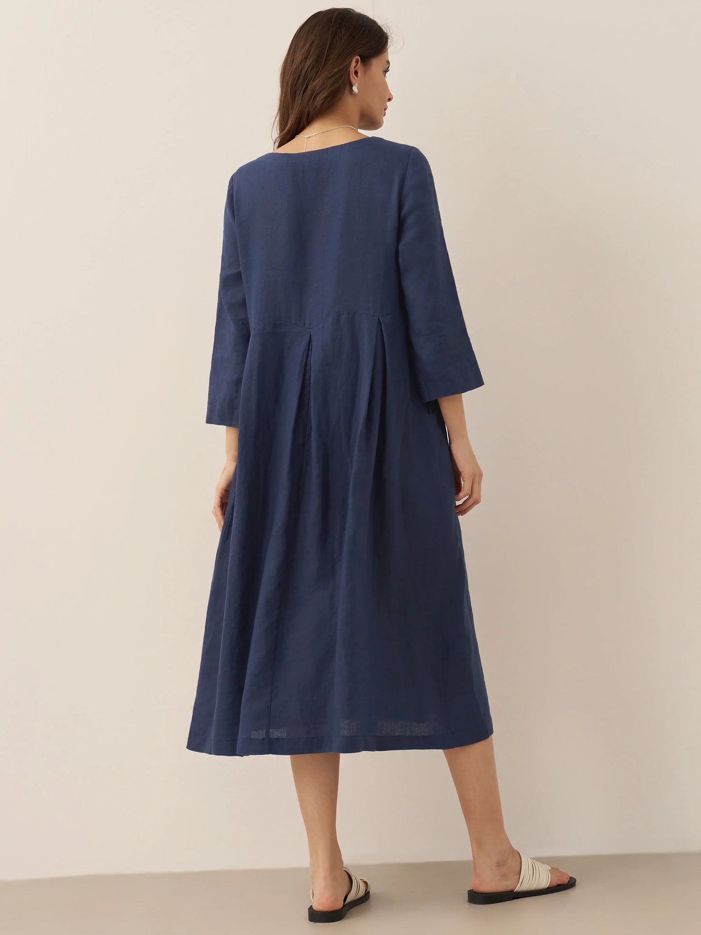 100% Linen Bateau Neck Pleated Maxi Dress ABIGAIL - Seldom Seen Styles