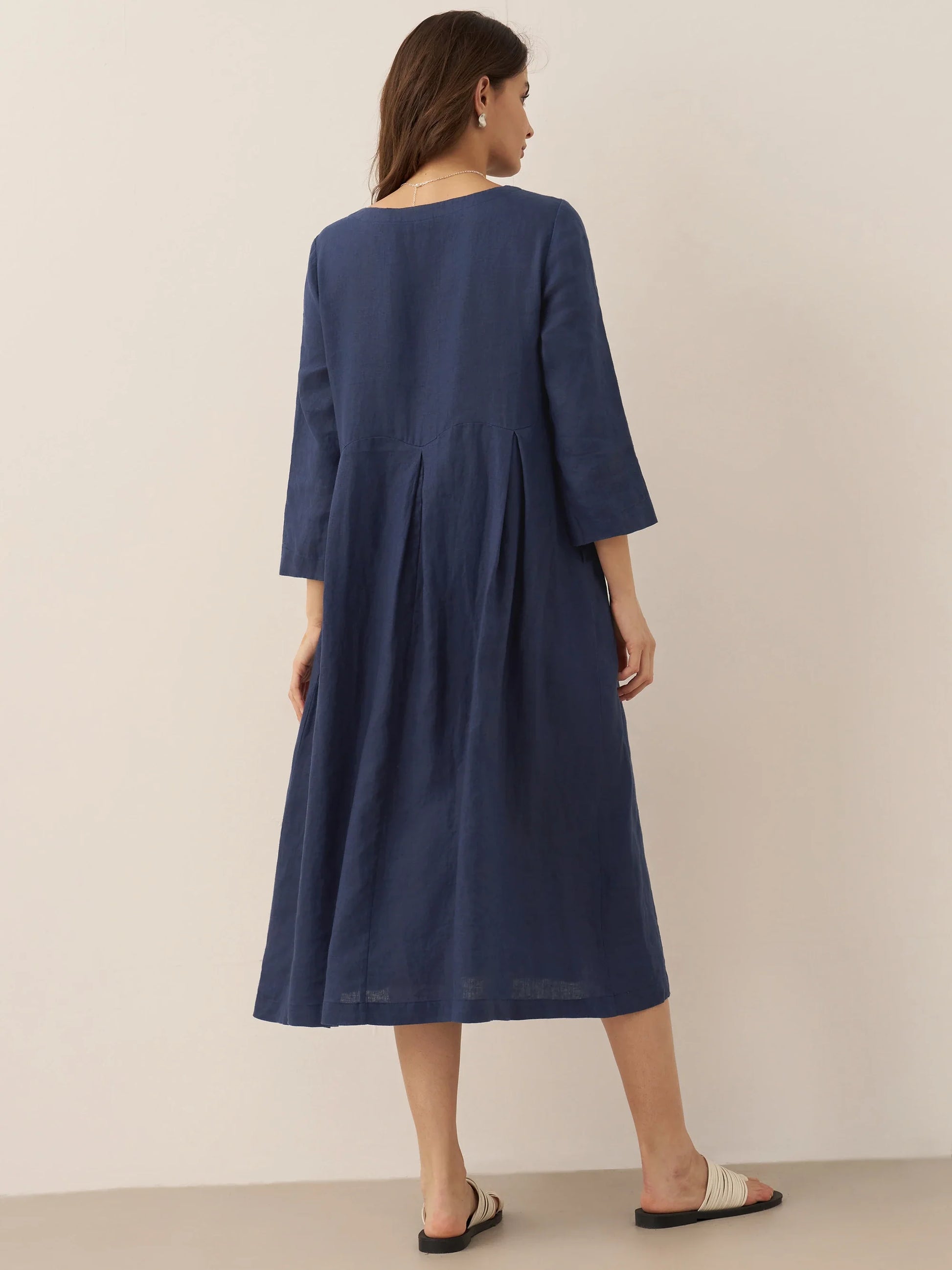 100% Linen Bateau Neck Pleated Maxi Dress ABIGAIL - Seldom Seen Styles