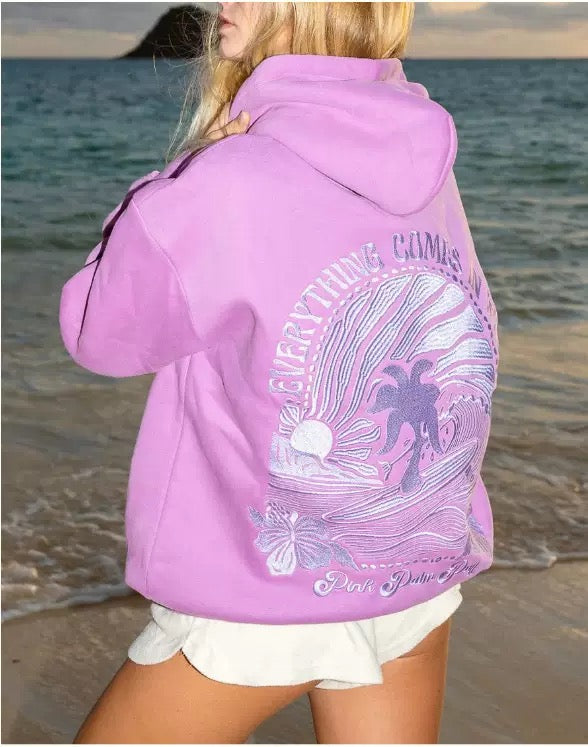 "Everything Comes in Waves" Hoodie in Pink