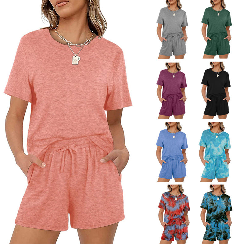 2025Summer New Women's Two-Piece Set Solid Color Short Sleeve T Casual T-shirt and Shorts Set for Women - Seldom Seen Styles
